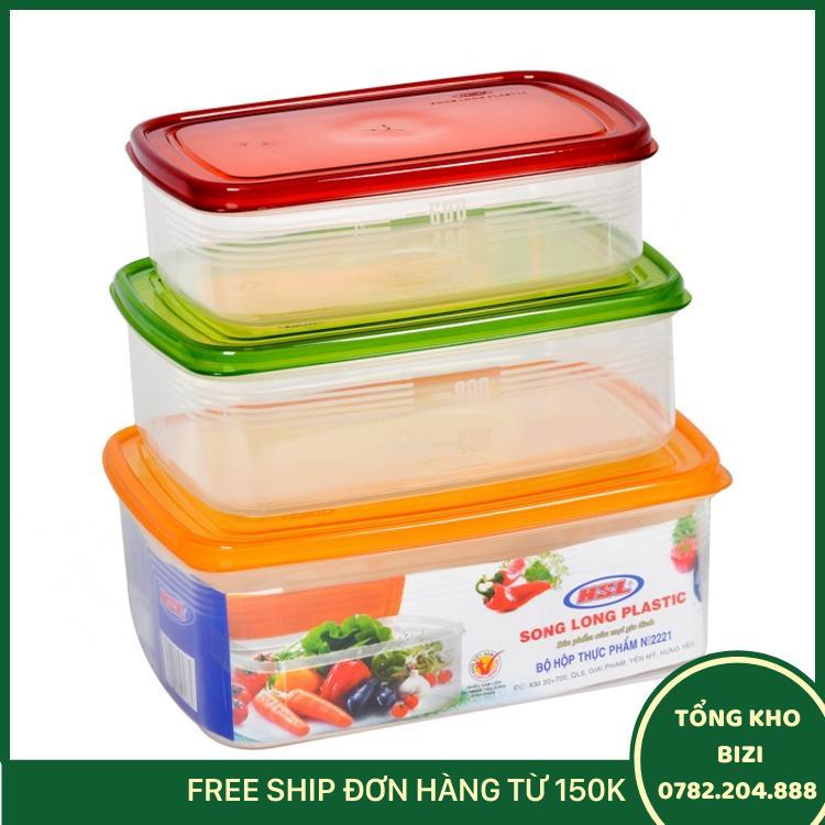 Bộ 3 Hộp Đựng Thực Phẩm  2221 (2000Ml, 1300Ml, 850 Ml) - Màu Ngẫu Nhiên - Free Ship Toàn Quốc