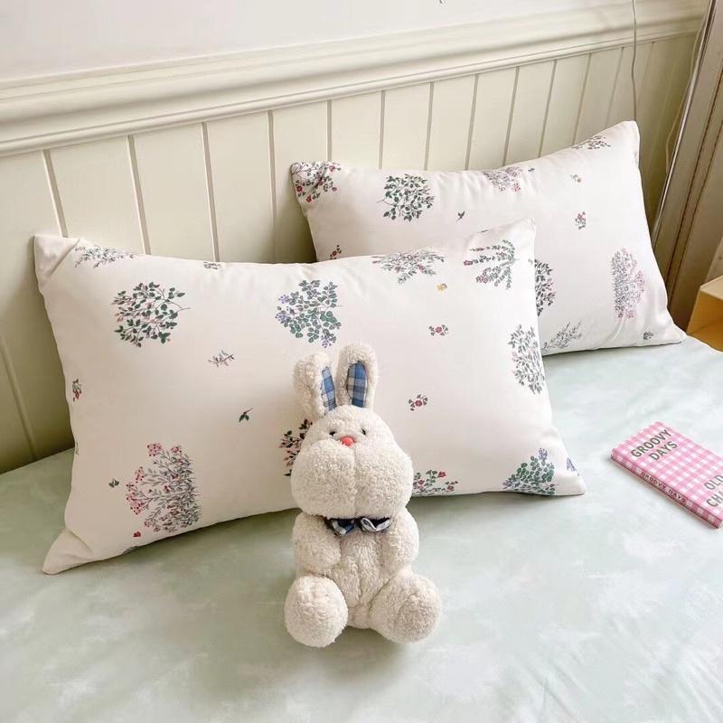 Bộ Chăn Ga Gối Cotton Living Hàng Nhập Khẩu 4 Món Lá Nhí Trắng