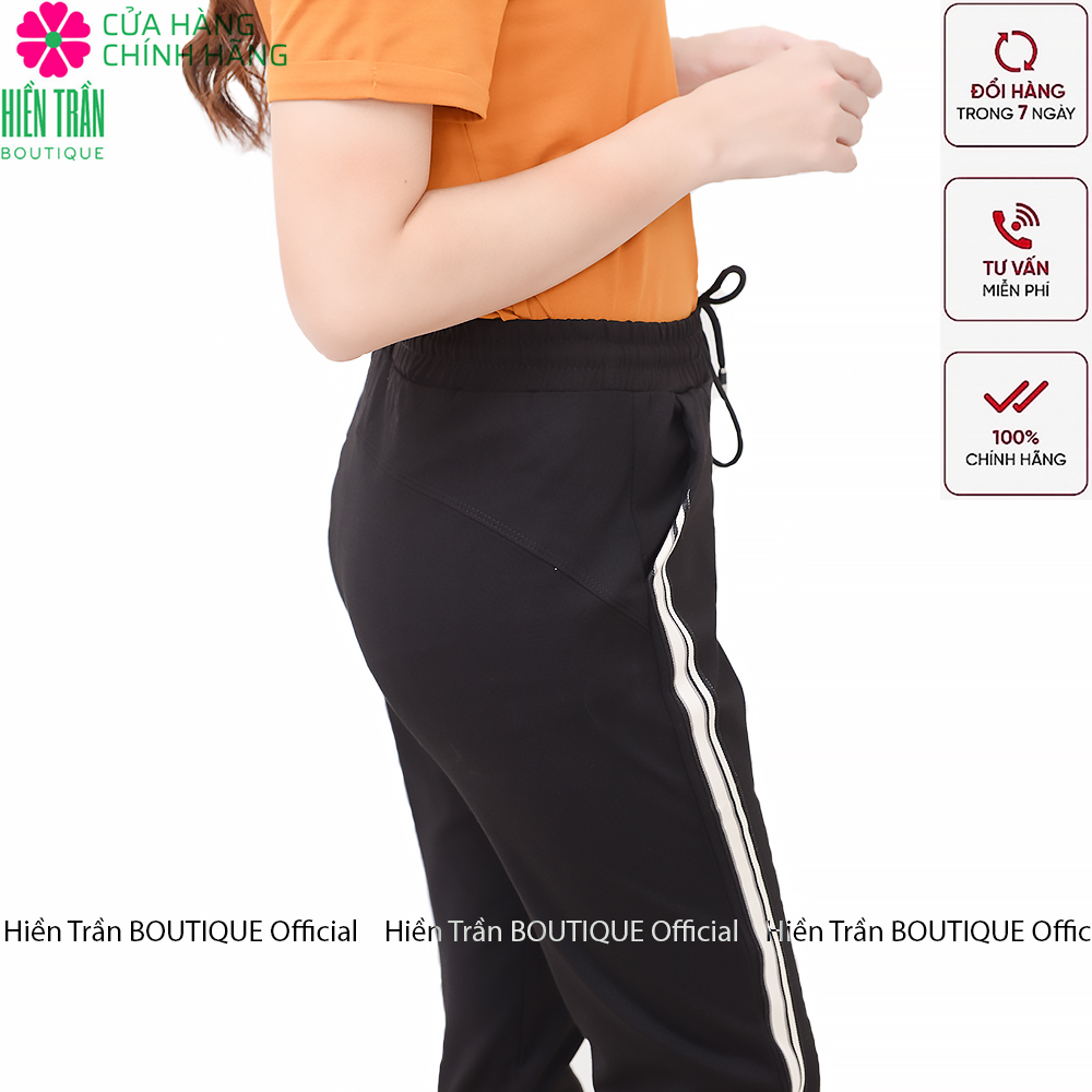 Quần jogger nữ Hiền Trần BOUTIQUE dáng dài cạp chun dây buộc, kiểu sọc to 2 bên