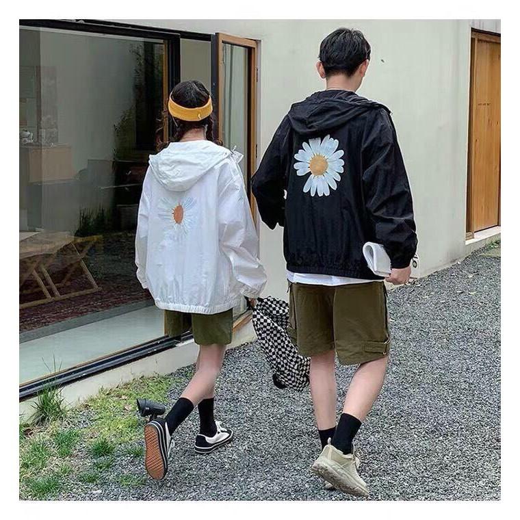 Áo khoác dù in hình Hoa Cúc 123SHOP dành cho cặp đôi cho nam cho nữ có mũ, jacket form rộng có 2 màu unisex ulzzang