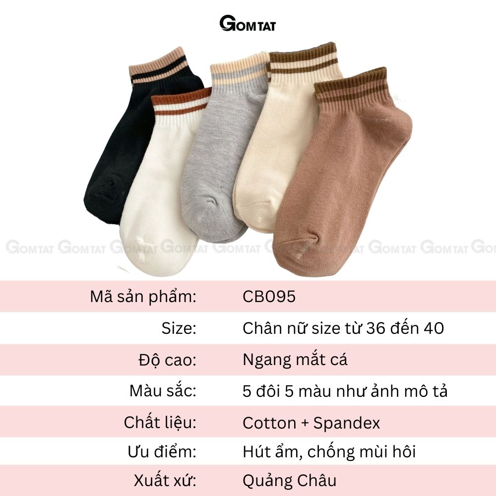 Set 5 đôi tất vớ nữ cổ ngắn GOMTAT, chất liệu cotton mềm mịn thoáng mát, êm chân - CB095