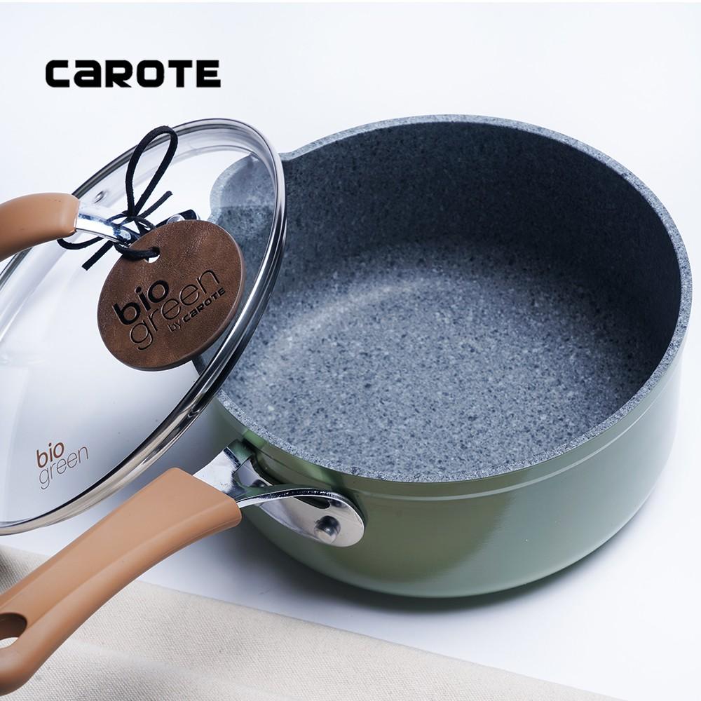 Chảo Sữa Chảo Sốt Có Nắp Carote Essential Woody Saucepan Lớp phủ chống dính đá Maifan_Không chứa PFOA_Giữ nhiệt_Phù hợp cho mọi loại bếp kể cả bếp từ. Tặng kèm muôi gỗ