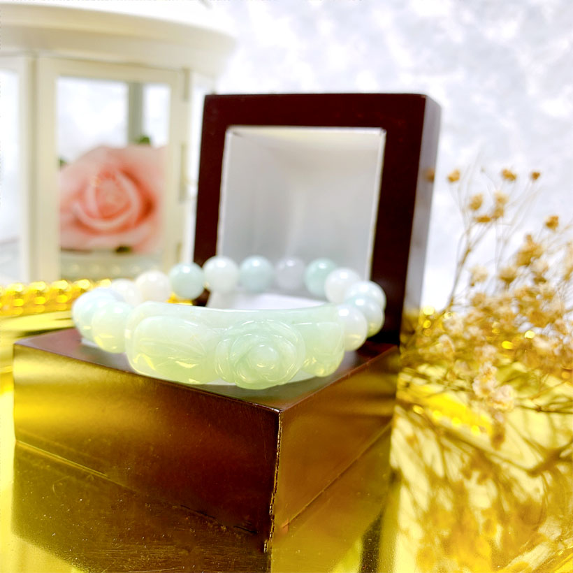 Vòng Tay Phong Thủy Cẩm Thạch Chạm Hoa Mẫu Đơn - Kim Tiền Jewelry