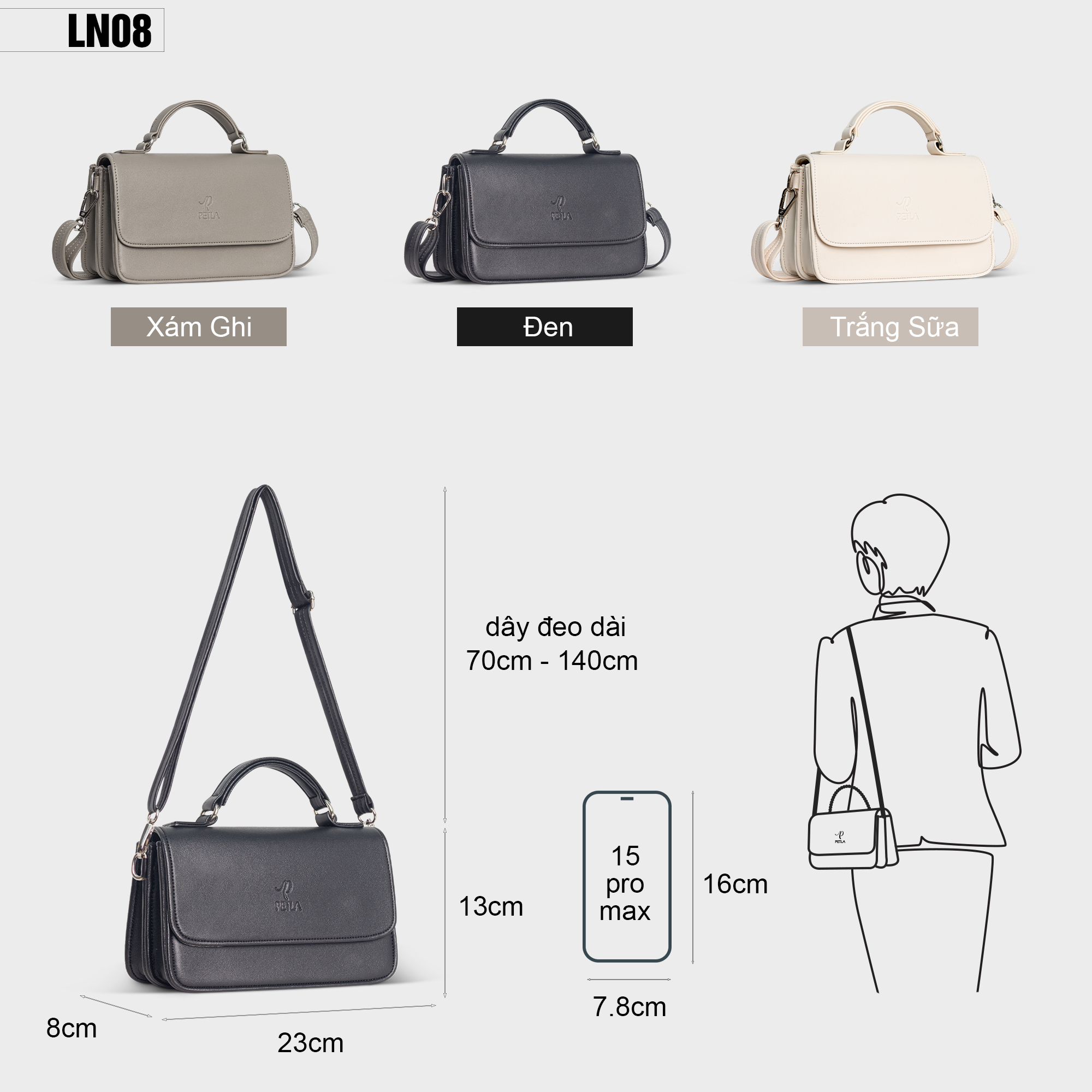 Túi xách đeo chéo da nữ thời trang LN08