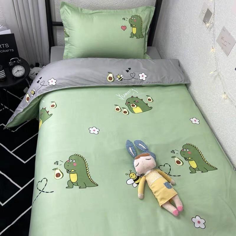 Bộ chăn ga Cotton Poly khủng long con - mẫu mới phong cách Hàn Quốc