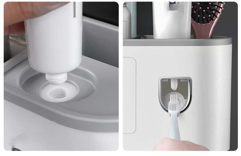 Bộ kệ bàn chải đánh răng kèm 4 cốc có ngăn kéo dán tường đa năng