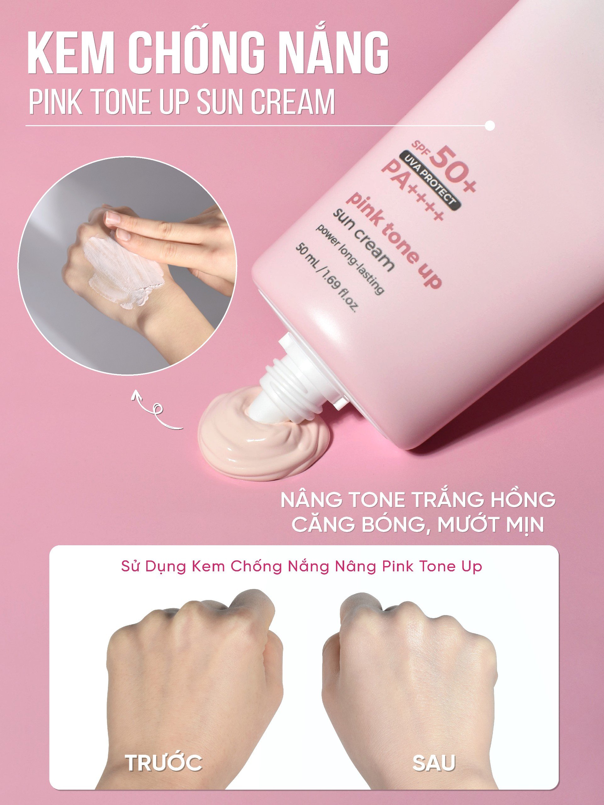 Kem chống nắng nâng tone trắng hồng Prettyskin Pink Tone Up SPF 50+ PA++++