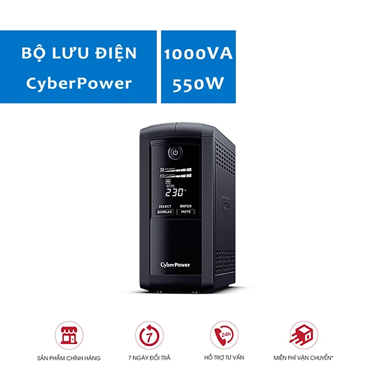 Bộ lưu điện UPS CyberPower VALUE Pro VP1000ELCD - 1000VA/550W - Tích hợp điều khiển Nas, Màn hình hiển thị LCD Dòng Cao Cấp - Hàng chính hãng