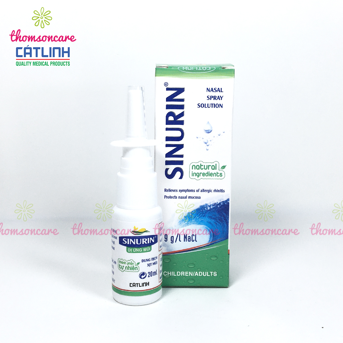 Xịt mũi Sinurin lọ 20ml - Giảm ngạt thông xoang, dị ứng thời tiết của dược Cát Linh từ muối biển ưu trương