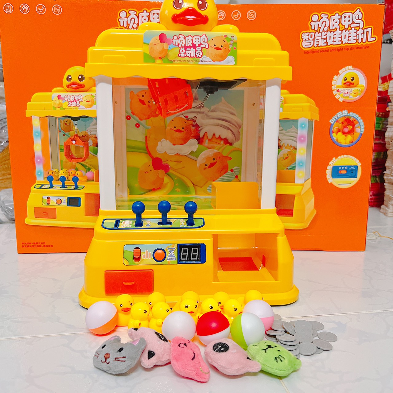 Máy gắp thú mini siêu rẻ, máy gắp thú vịt vàng cao 41cm kèm gấu và xu đồ chơi cho bé nhựa abs loại 1 - Quà tặng hấp dẫn cho bé