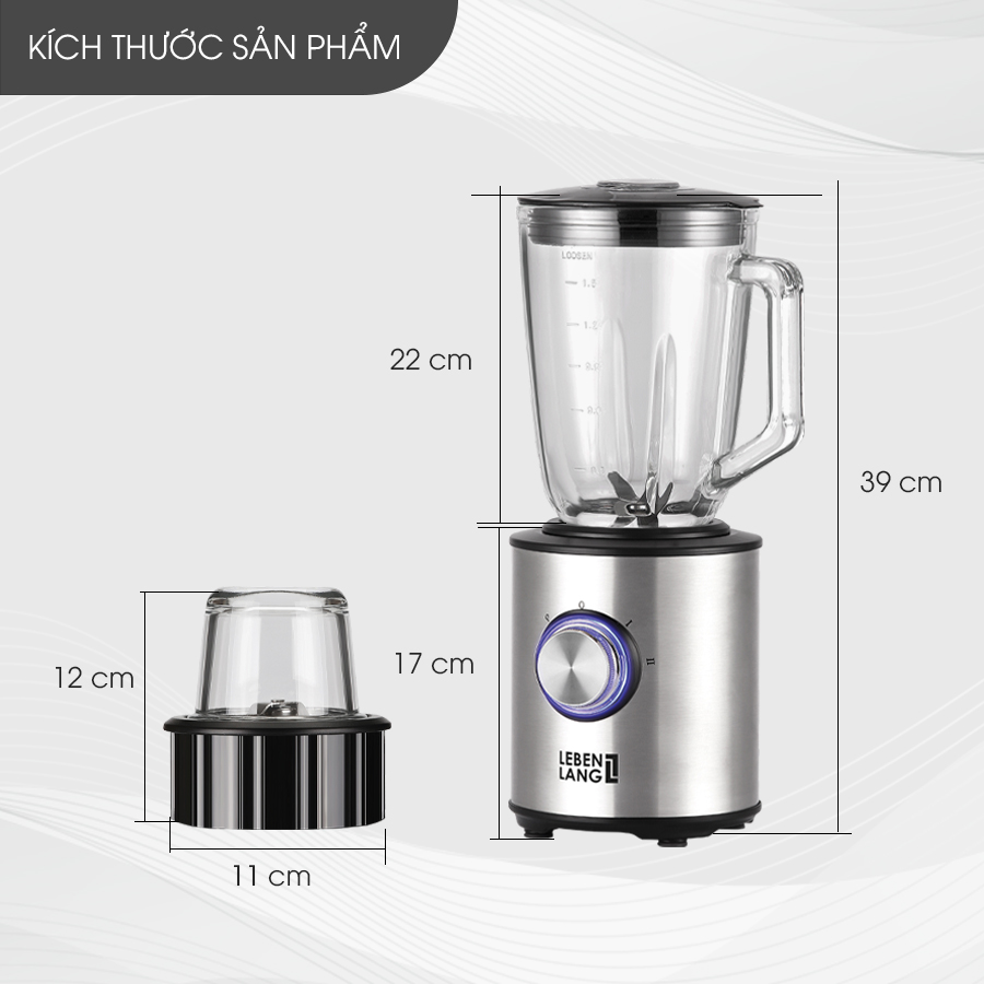 Máy xay sinh tố LEBENLANG gồm 2 cối xay tích hợp bình chứa dung tích 1,5l, công suất 800W, model LBMB6028 - hàng chính hãng