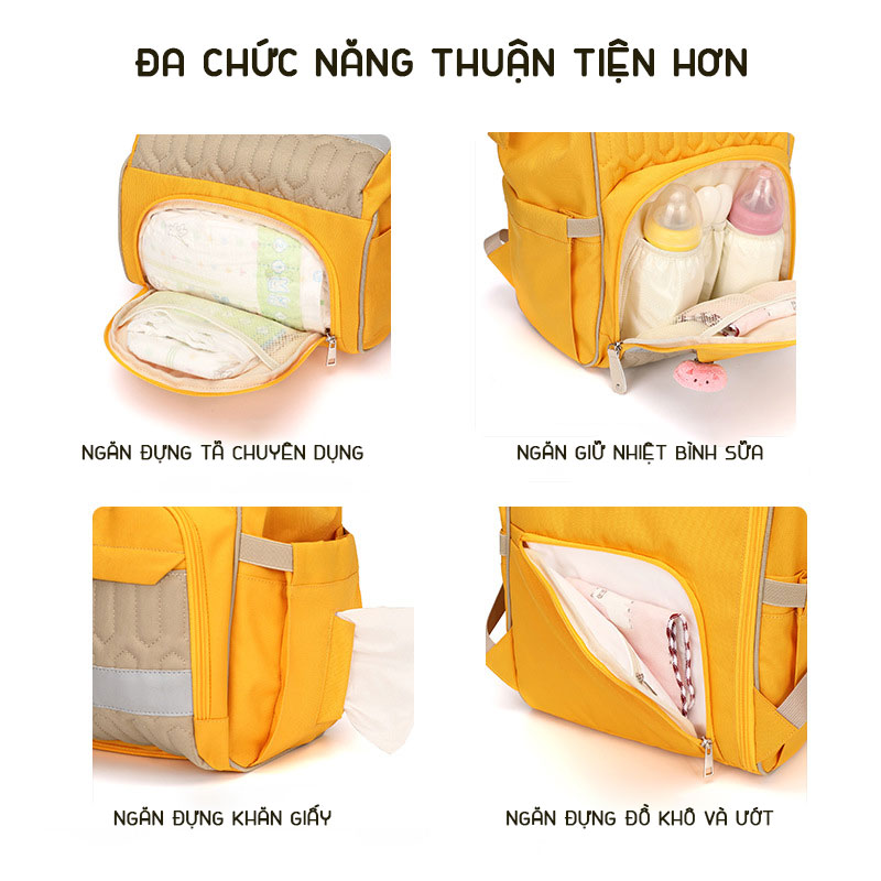 Balo bỉm sữa đựng đồ cho mẹ bé đa năng KidAndMom Lovtis Mommy Bag giữ nhiệt bình sữa, 13 ngăn tiện dụng chống thấm phong cách hiện đại sang trọng