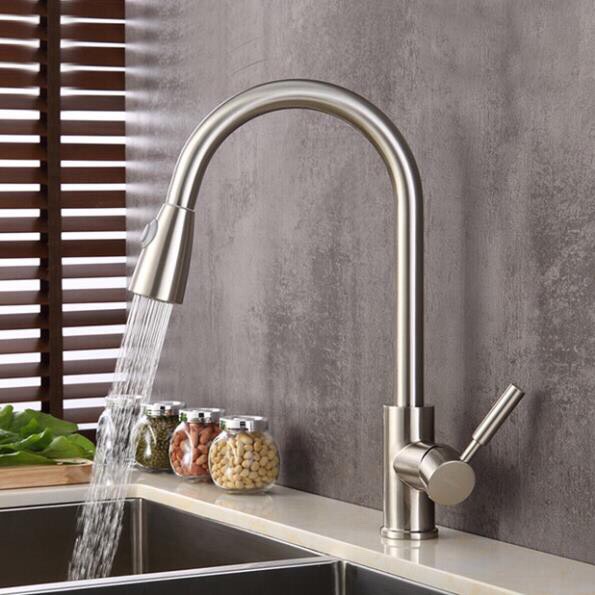 Vòi rửa chén bát nóng lạnh Inox 304 - Vòi rút đa năng xoay 360 độ, tăng áp cao cấp - Tặng kèm 2 dây cấp