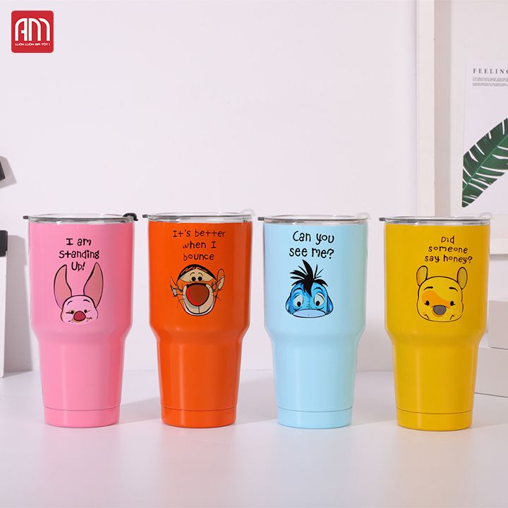 Ly Giữ Nhiệt Inox 900ml Nhiều Hình Kèm 2 Ống Hút, 1 Cọ Rửa Tiện Lợi