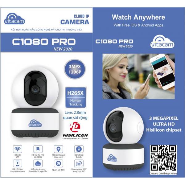 Camera Wifi IP Đàm thoại 2 Chiều  Vitacam C1080 Pro 3MP -2020 Thẻ 32GB- Hàng Chính Hãng