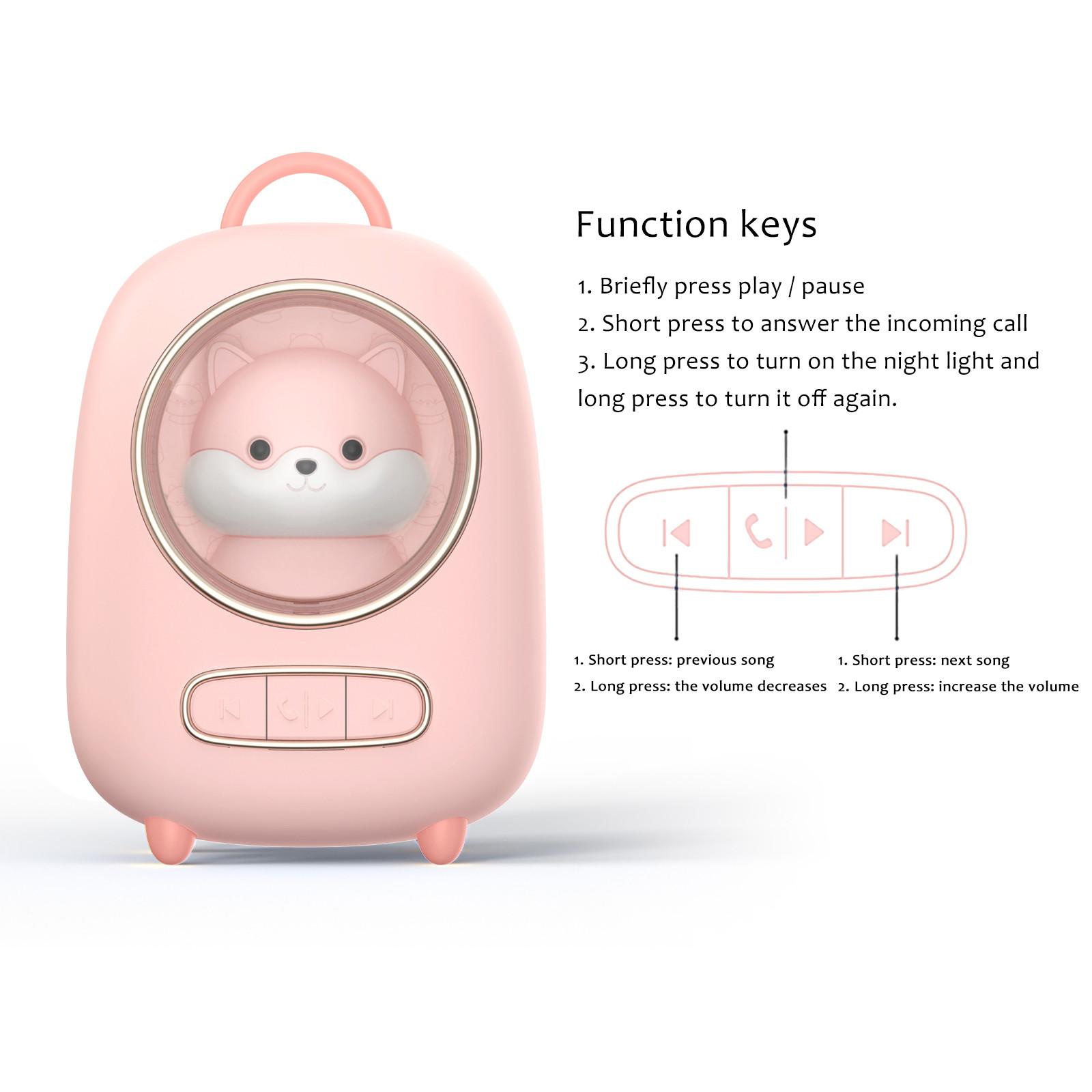 Không gian loa di động di động dễ thương loa nang loa hoạt hình thú cưng quà tặng bluetooth nhỏ không dây loa lớn Color: Pink Woofer Size/Full-Range Size: One Size