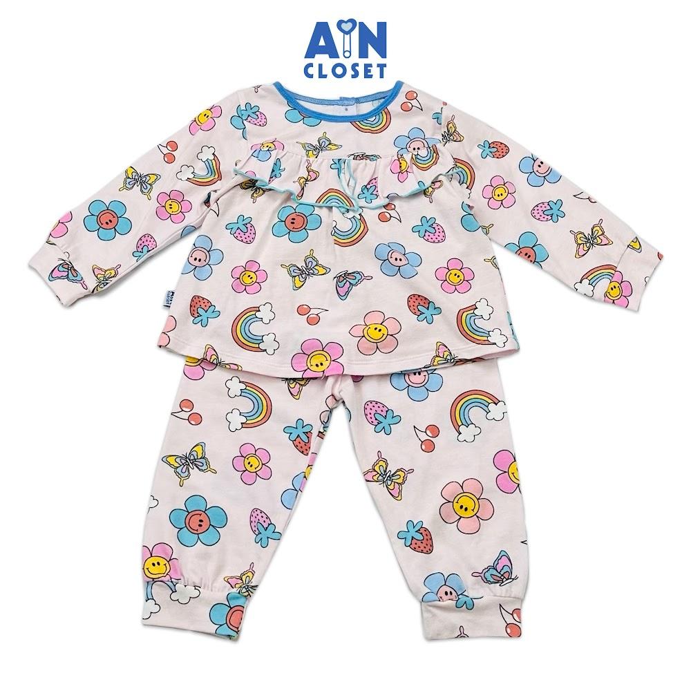 Bộ quần áo dài bé gái họa tiết Bướm và Hoa thun cotton - AICDBGWYGNFN - AIN Closet