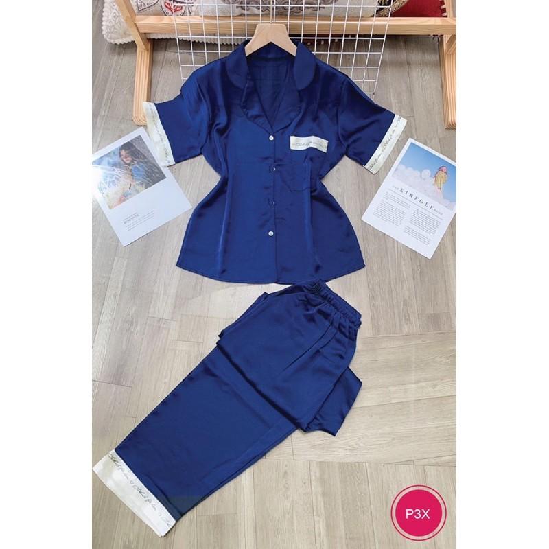 Bộ pijama mặc nhà tay cộc quần dài lụa satin cao cấp Xavia-P3