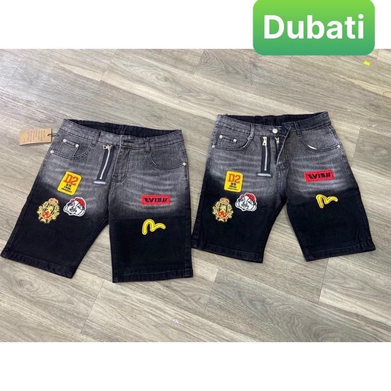 QUẦN SỌT SHORT LỬNG JEAN NAM CHẤT BÒ KIỂU KHÓA LỆCH ĐEN THÊU EVISU NHẬT BẢN SIÊU CAO CẤP DB-6691 - DUBATI FASHION