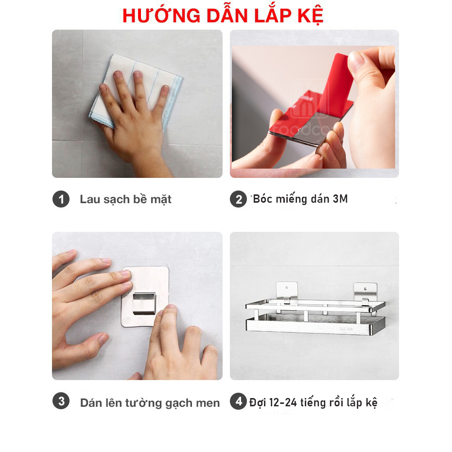 Combo 3 kệ gia vị dán tường đa năng FOODCOM chất liệu inox cao cấp không han gỉ có miếng dán 3M cực kỳ chắc chắn chịu lực  30 kg tiết kiệm không gian gia đình