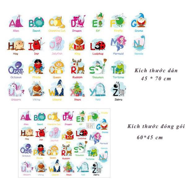 Sticker Decal dán tường 24 CHỮ CÁI VÀ TỪ VỰNG TIẾNG ANH - XH6221