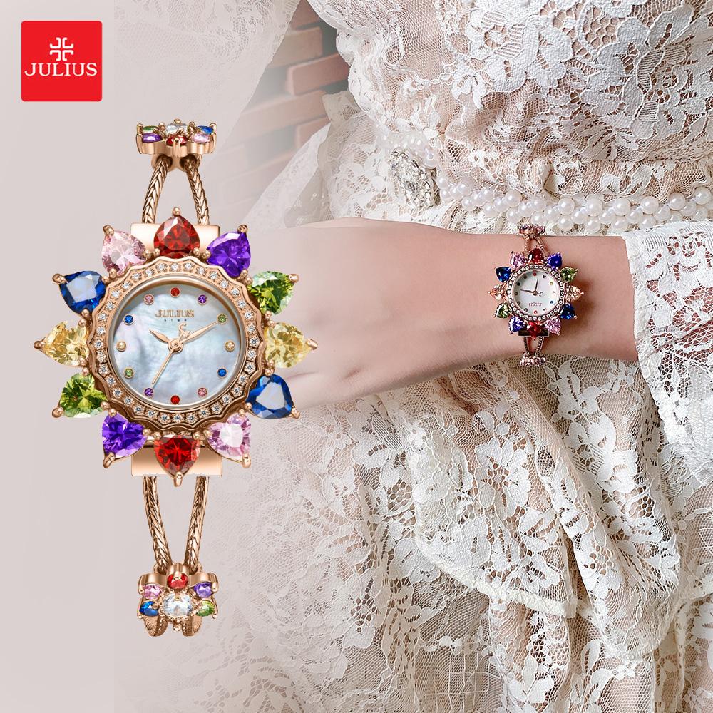 Đồng Hồ Nữ Chính Hãng Julius Star Cao Cấp Dây Kim Loại Mặt Hoa Đính Đá Kính Sapphire Đường Kính 37mm JS-021C