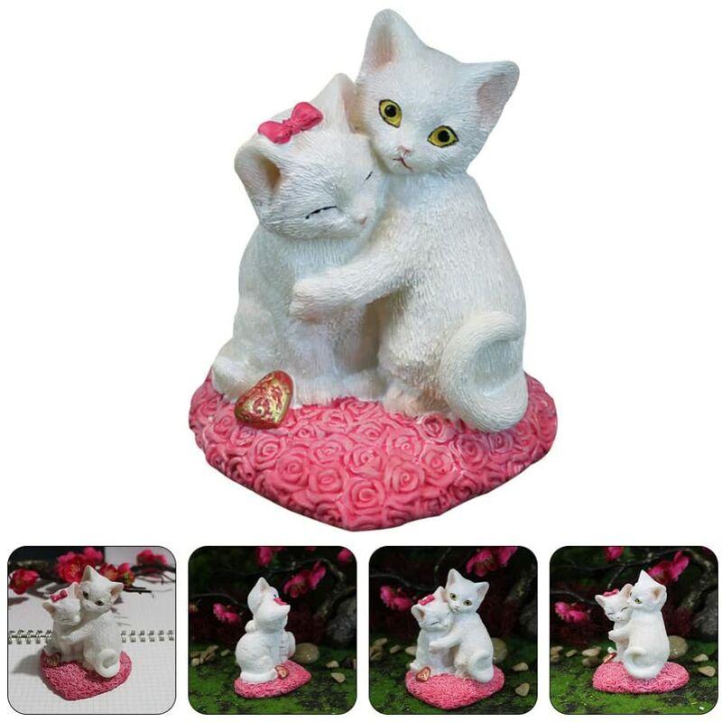 Hình ảnh Bức tượng mèo Valentine Quà tặng Valentine Resin Chaton Topper Birthday Quà tặng cho trang trí phòng trẻ em (trắng)