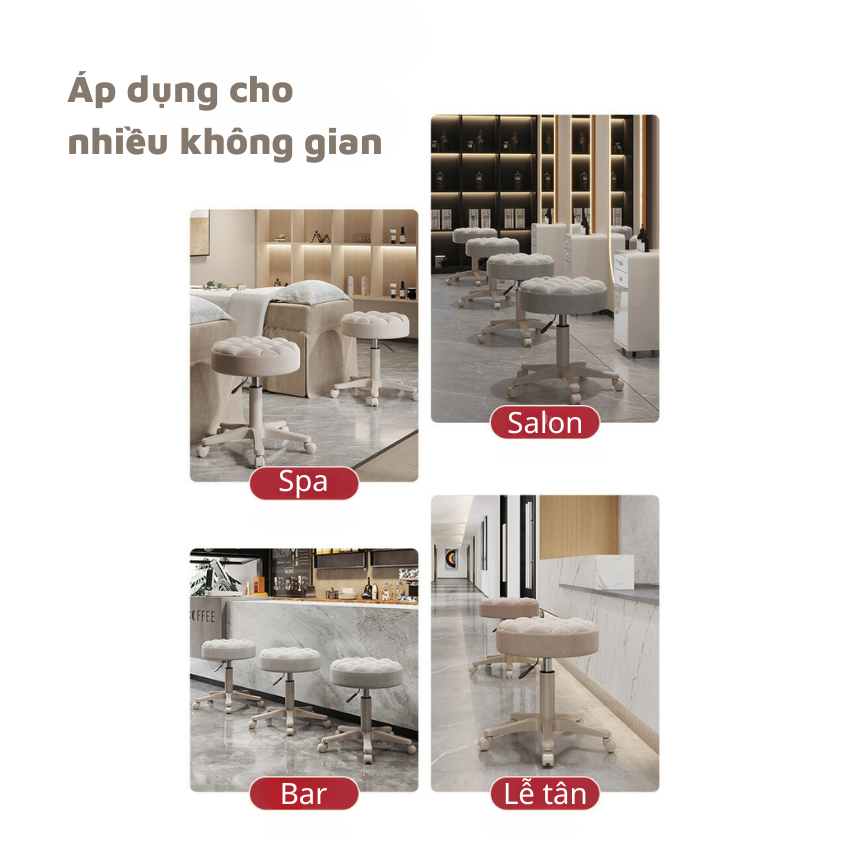 Ghế Tròn Xoay Chuyên Dụng Cho Spa, Salon Trang Điểm, Thẩm Mỹ Viện, Ghế Đệm Da Cao Cấp