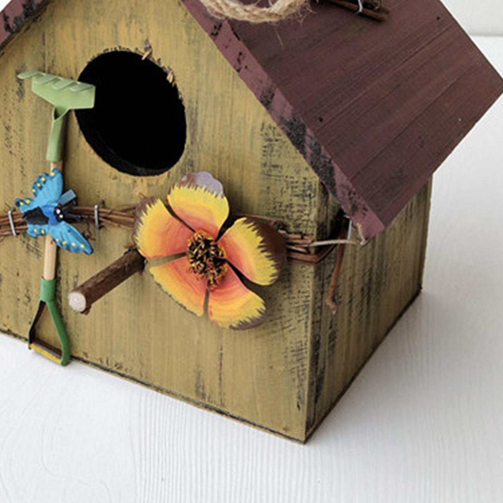 s Mini Wooden Hanging Bird House w/Flowers Outdoor Rustic Birdhouses