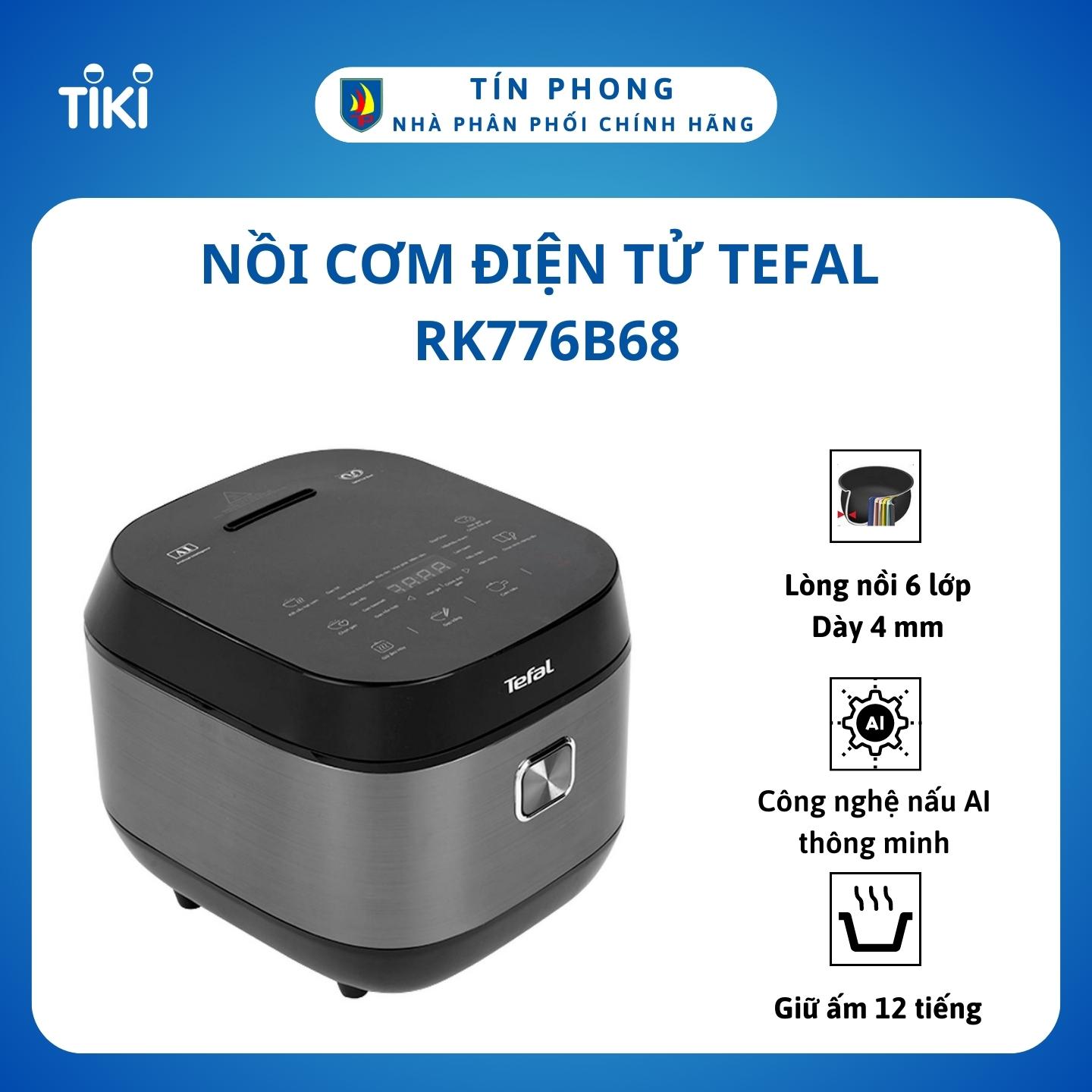 Nồi cơm điện tử Tefal RK776B68 -- Dung tích 1.8 Lít - Lòng nồi dày 4mm - nồi dày 6 lớp, lòng nồi phủ Ceramic - Công nghệ nấu AI thông minh và cảm biến nhiệt kép - Hàng chính hãng