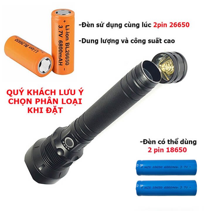 Đèn pin cầm tay siêu sáng XHP70 chiếu xa 500M, đèn pin Led có Zoom xa gần pin trâu, chống thấm nước