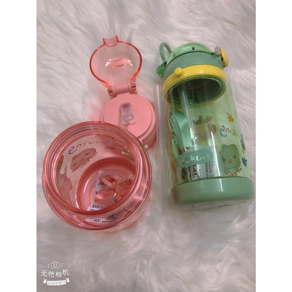Bình đựng nước, bình uống nước hươu cao cổ có ống hút cho trẻ em, học sinh HOKORI 450ml 0081