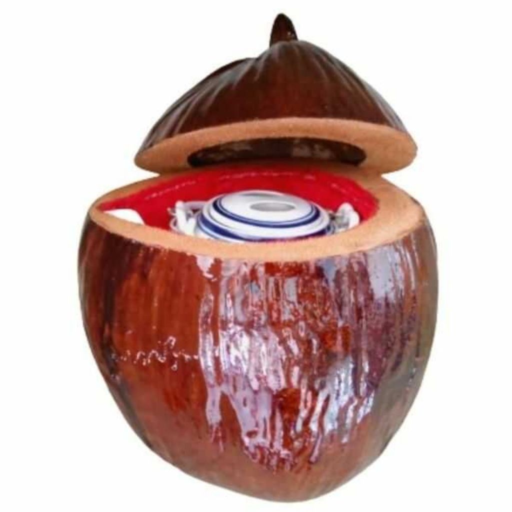 Vỏ Bình Trà Trái Dừa Có Sơn Bóng Màu Nâu Đỏ Và Bình Trà 1,0 - 1,2lít - Sản Phẩm Được Sản Xuất Tại Bến Tre