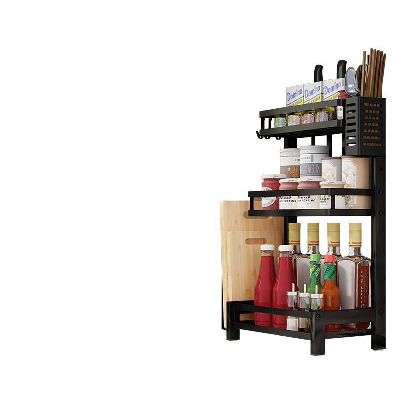 Kệ gia vị 2 tầng inox đa năng cực chắc chắn, đủ giỏ đựng đũa thìa, dao thớt phủ sơn tĩnh điện cao cấp