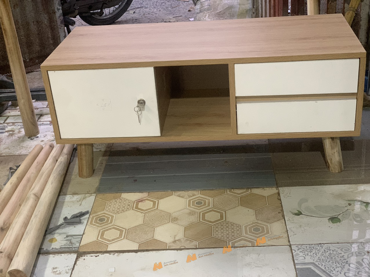 Made in VN Bàn trà hiện đại kiểu dáng nhỏ gọn bằng gỗ mdf 17mm công ty Mộc Phát độ bền trên 30 năm AN073