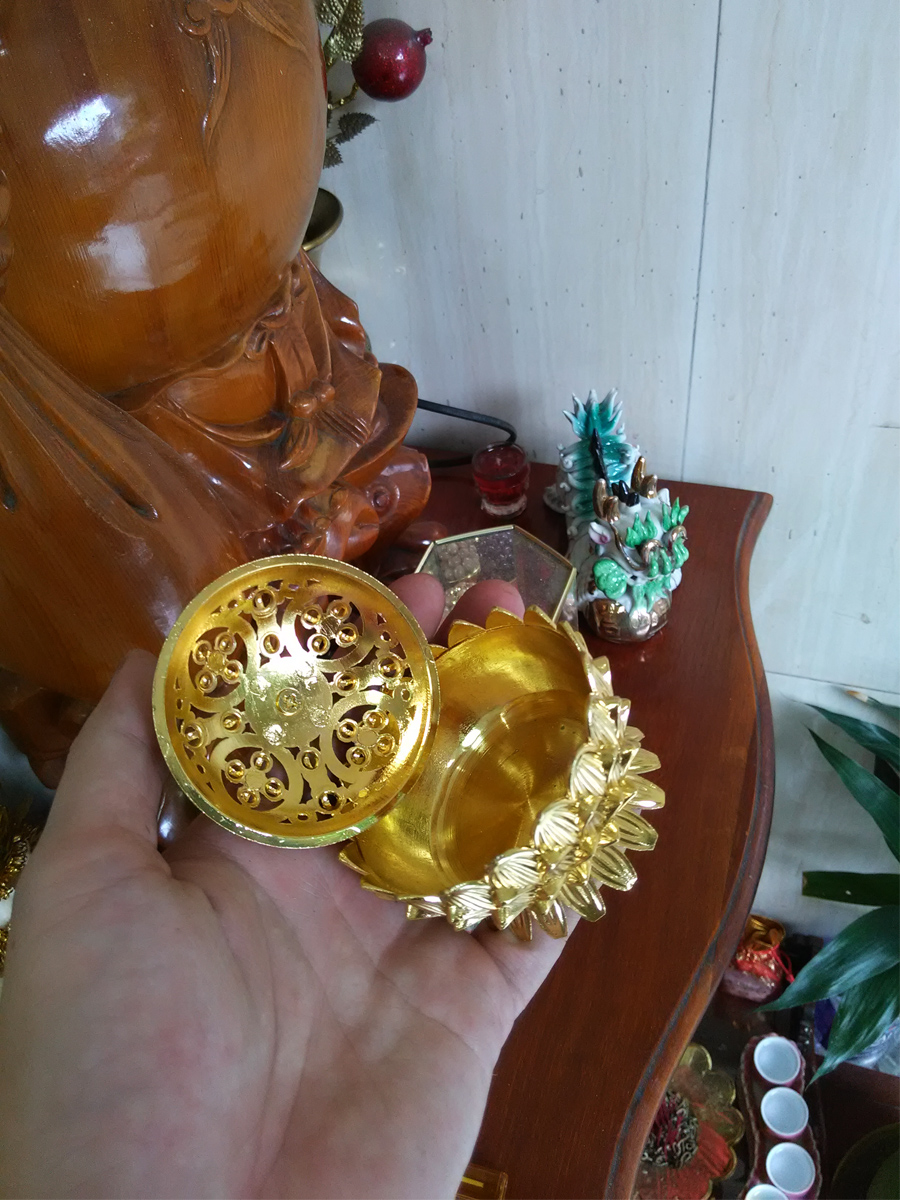 Lư xông trầm hương thép hợp kim vàng sáng loại nhỏ XTVN06