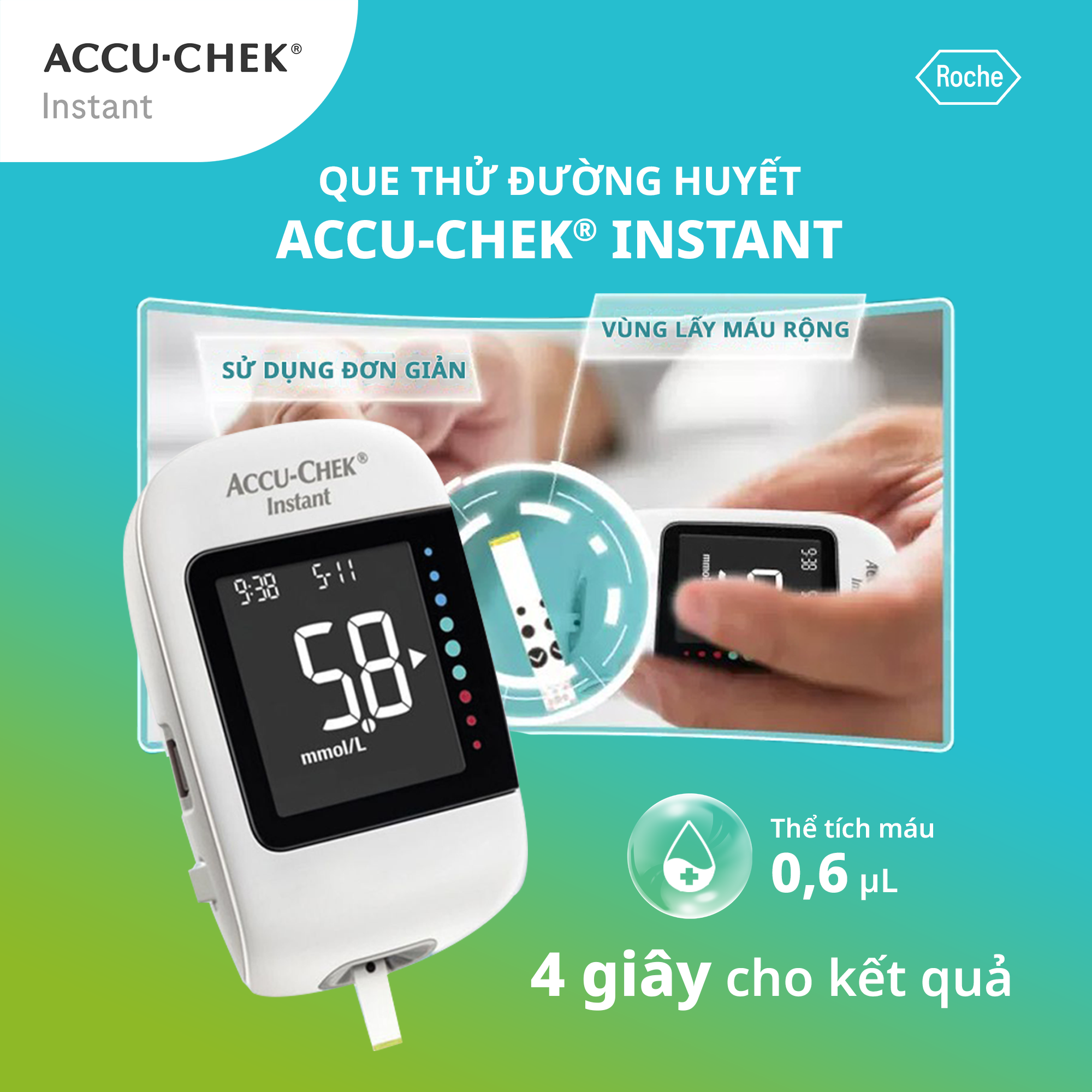 Máy Đo Đường Huyết ACCU-CHEK Instant Đo Được 4 Loại Mẫu Máu, Có Kết Nối Bluetooth - Chưa Có Que Thử