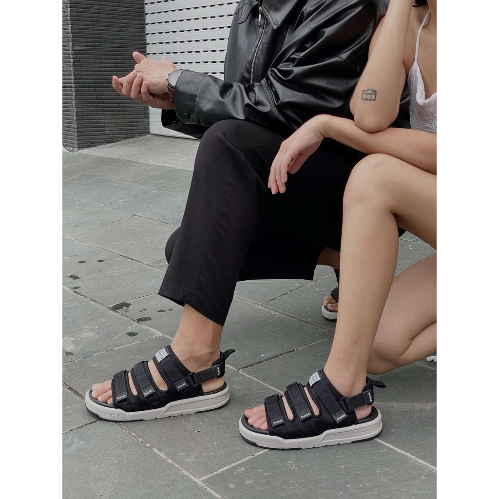Giày sandal nam nữ unisex đi học quai ngang Buenas Sport SD6879 đen đế cao 3 phân