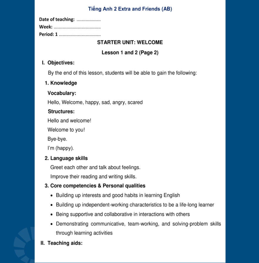 Tiếng Anh 2 Extra and Friends Giáo án gợi ý Sách bài tập