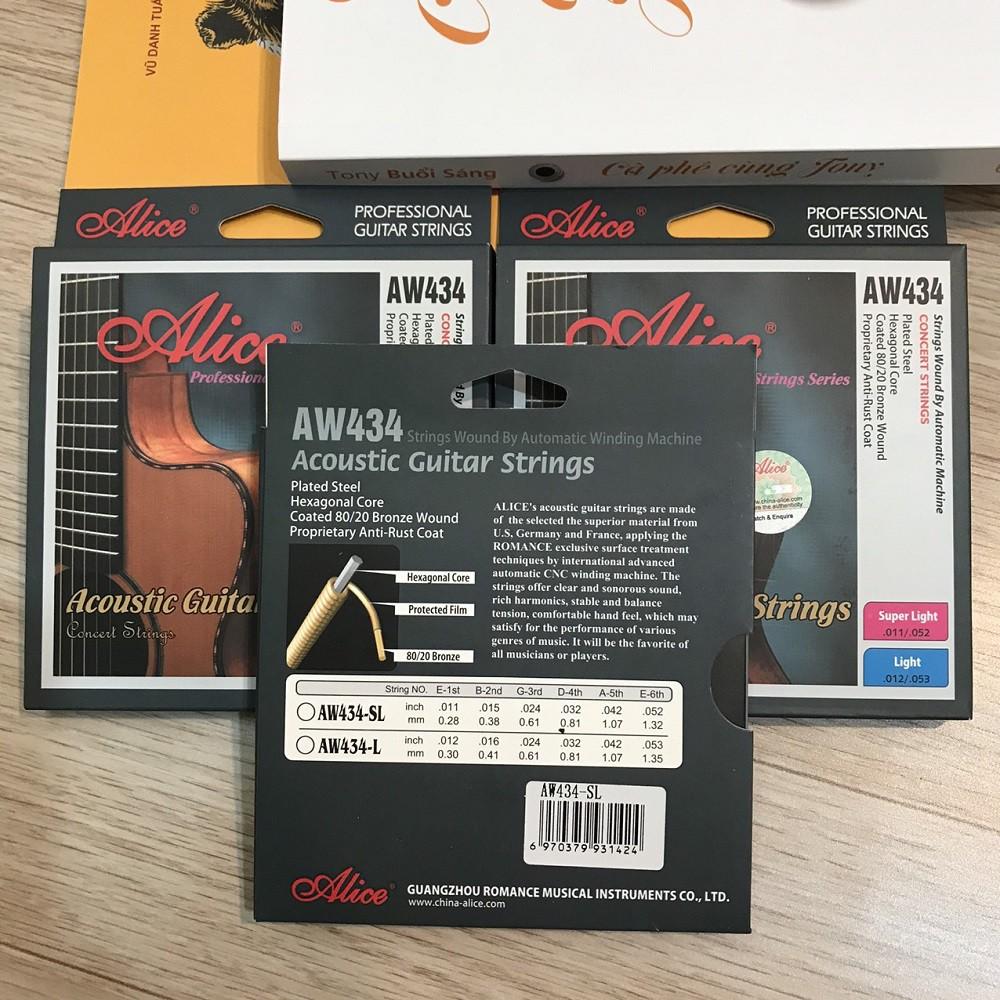 Bộ 6 dây guitar Alice AW434, AW434 Acoustic Guitar String Set, Plated Steel Plain String 80/20 Bronze