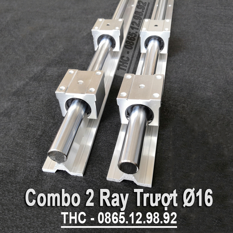 Thanh Ray Trượt Tròn Có Đế SBR16 (2 Thanh Ray Ø16 + 4 Con Trượt) Ty Trượt Dẫn Hướng Chính Xác Chịu Tải Cao