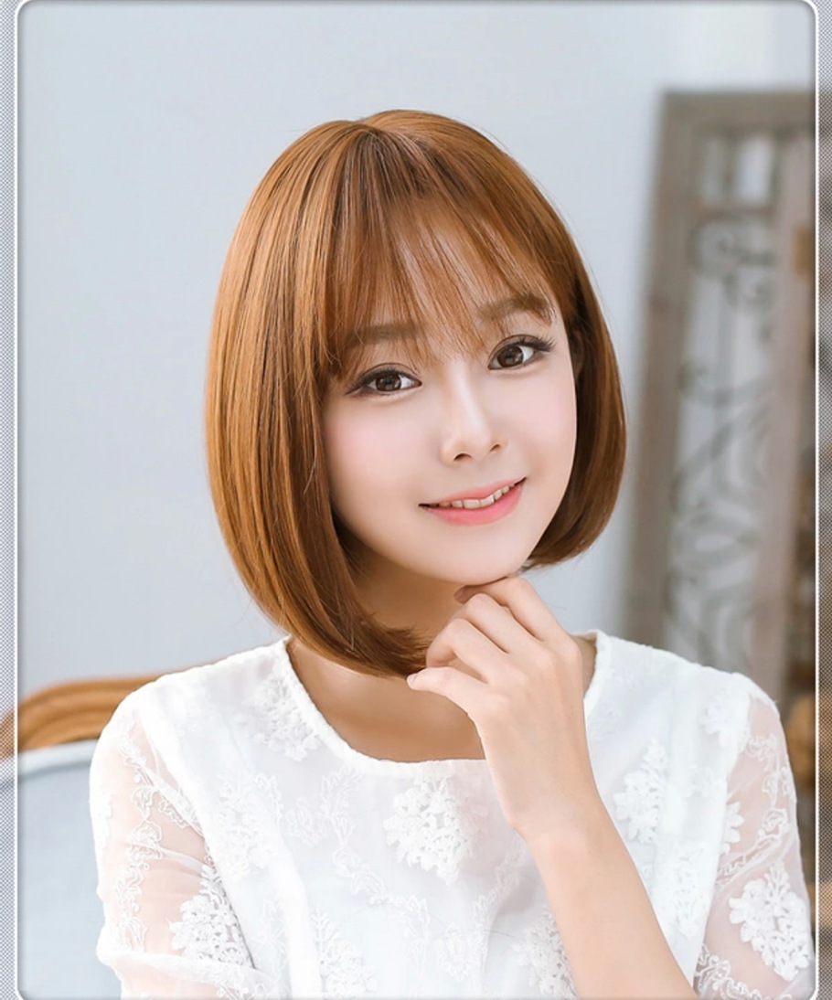 Tóc giả nữ nguyên đầu hàn quốc, kiểu ngắn, mái thưa tặng kèm lưới trùm tóc, giống hình 90%, tóc tơ nhân tạo chịu nhiệt