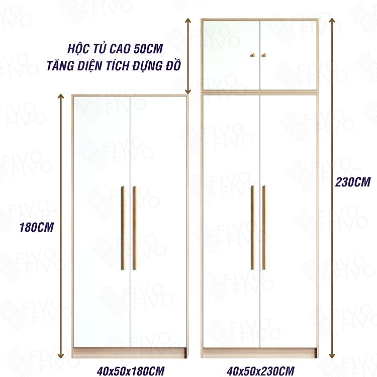 Tủ Treo Quần Áo Gỗ MDF Lõi Xanh Chống Ẩm Dày 17mm FIVO FC01 2 Cánh Ngang 80cm Lắp Ráp Đơn Giản Tiết Kiệm Không Gian - Chính Hãng