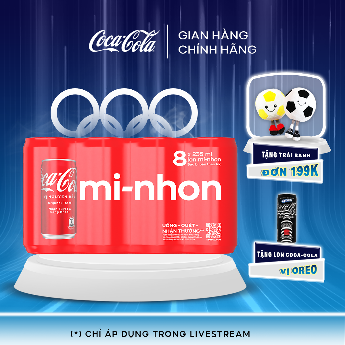 Lốc 8 Lon Mi-nhon Nước giải khát có gas Coca-Cola vị Nguyên Bản Original 235ml/ lon