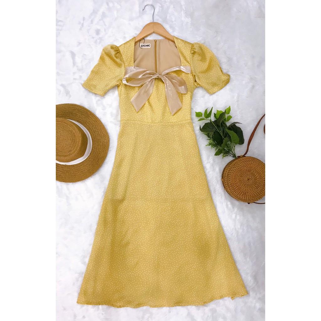 Váy vàng thắt nơ sang chảnh Aurora Dress - 22CHIC