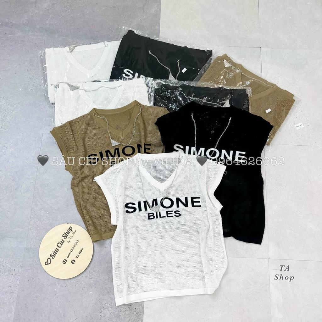 Áo len lưới Simone cổ tim tay hến kèm dây xích hot