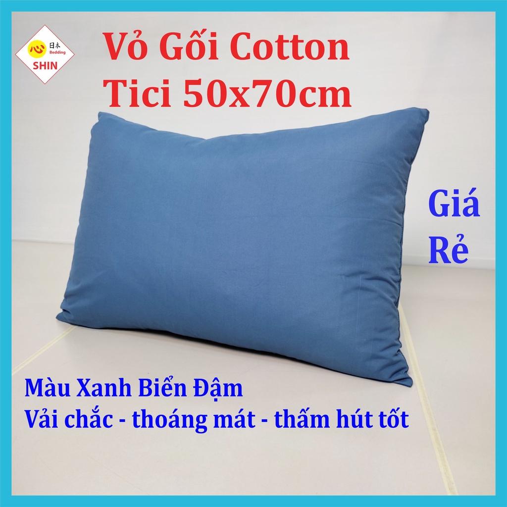 Vỏ gối ngủ cotton tici 50x70cm giá rẻ vải tốt màu xanh biển đậm