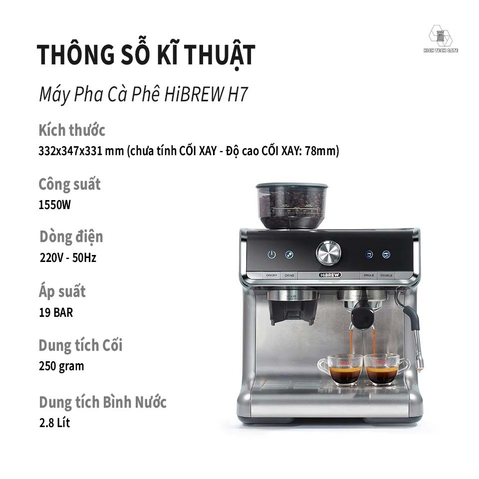 Máy pha cà phê HiBREW CM5020 pha cafe máy espresso 3 in 1, tích hợp xay 30 cấp độ, chuẩn tay cầm 58mm chuyên nghiệp, định lượng tùy ý mức pha, đánh sữa tạo bọt mạnh mẽ, tặng kèm dụng full bộ dụng cụ pha chế, hàng chính hãng