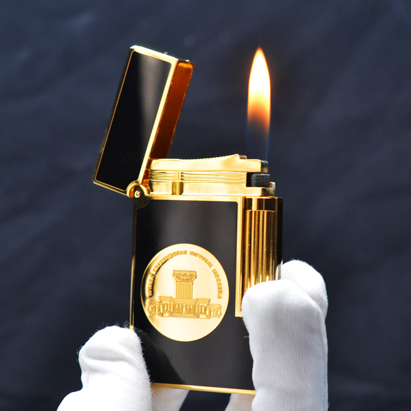 Vỏ Hột Quẹt Bật Lửa Gas Đá S.T Upon D86v Thiết Kế Họa Tiết Sơn Mài Đen In Quốc Huy Indonesia Độc Đáo - Dùng Gas Đá Cao Cấp