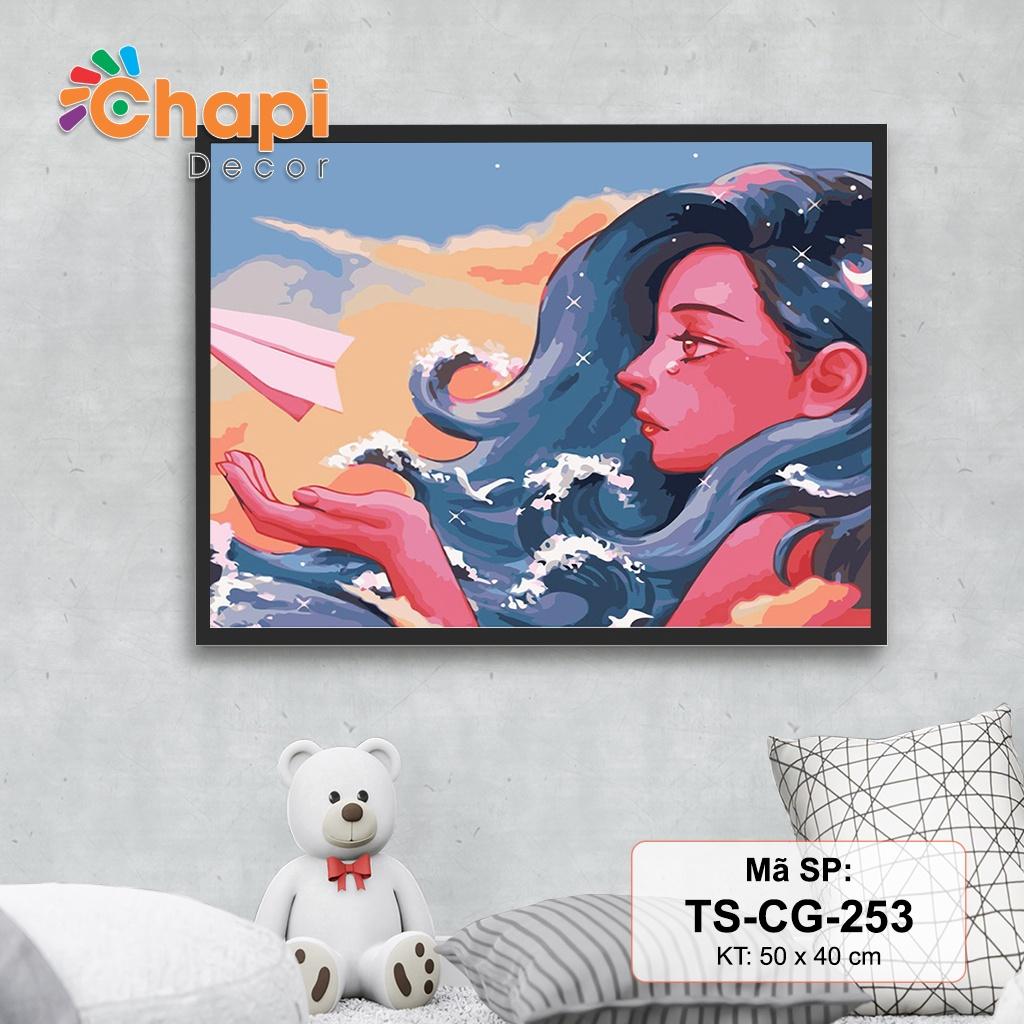 Tranh sơn dầu số hóa tự tô Cô Gái Tóc Mây Size 40x50cm căng khung sẵn